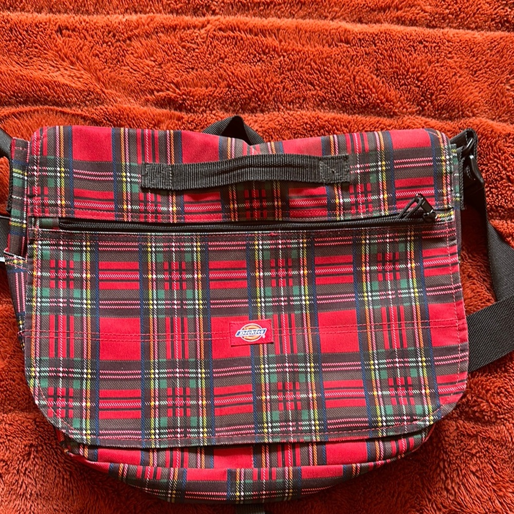Dickies Red and Black Travel Bag with Plaid Design